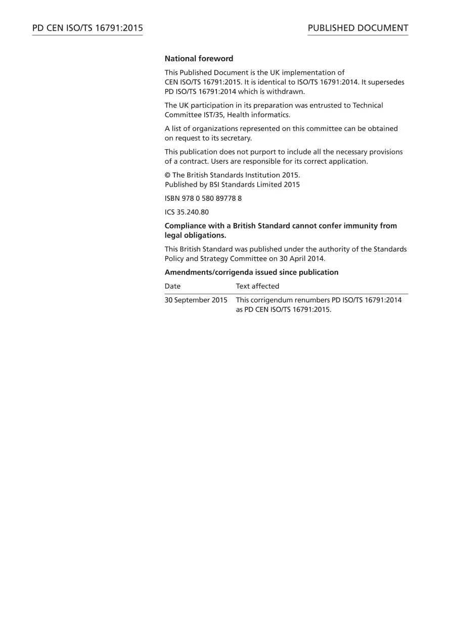 BS PD CEN ISO/TS 16791:2015
