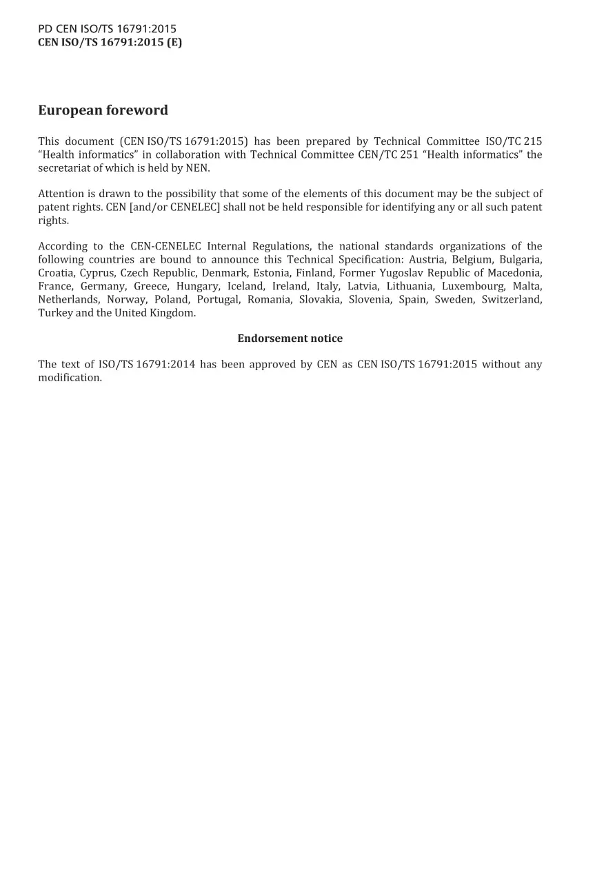 BS PD CEN ISO/TS 16791:2015