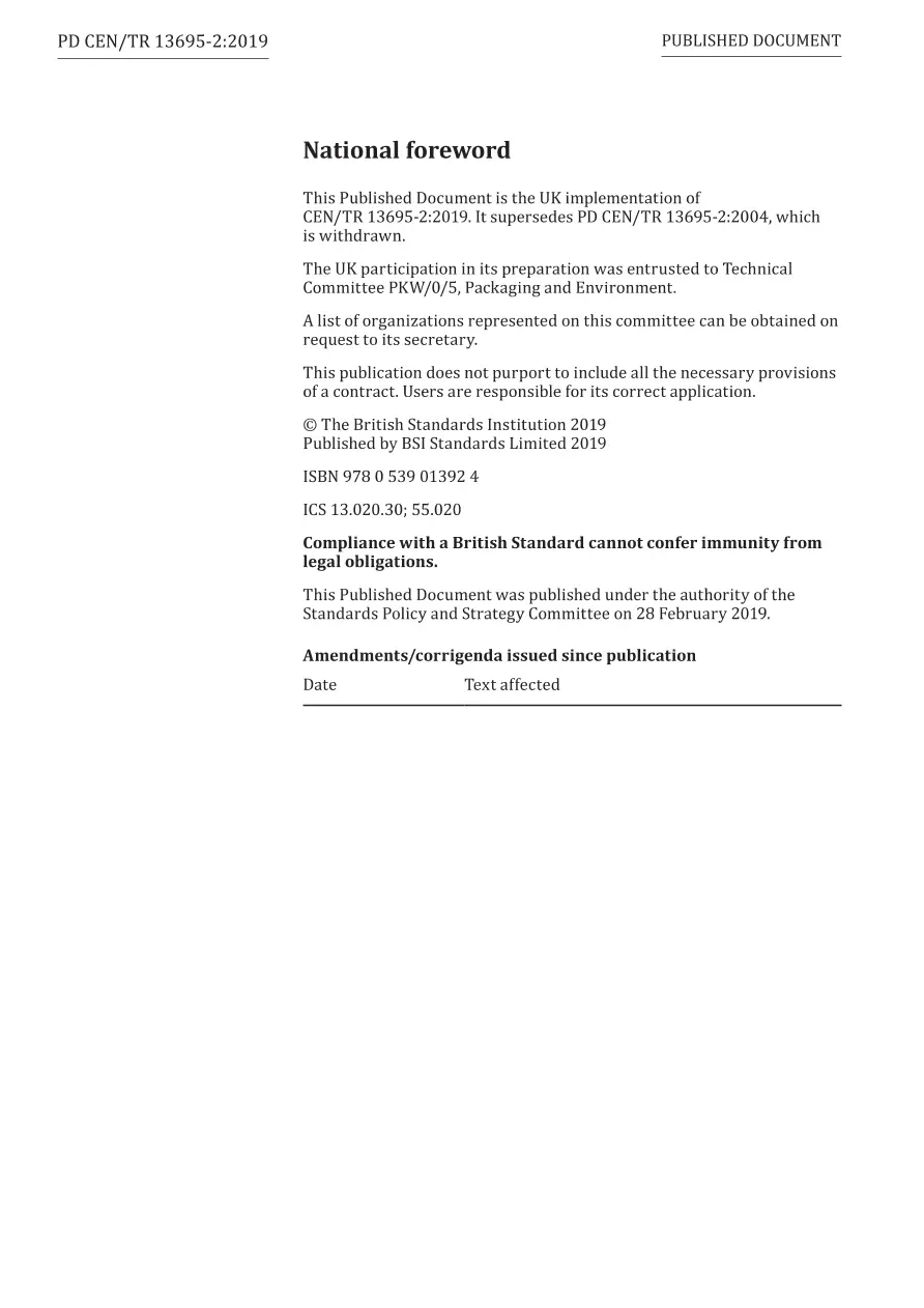 BS PD CEN/TR 13695-2:2019