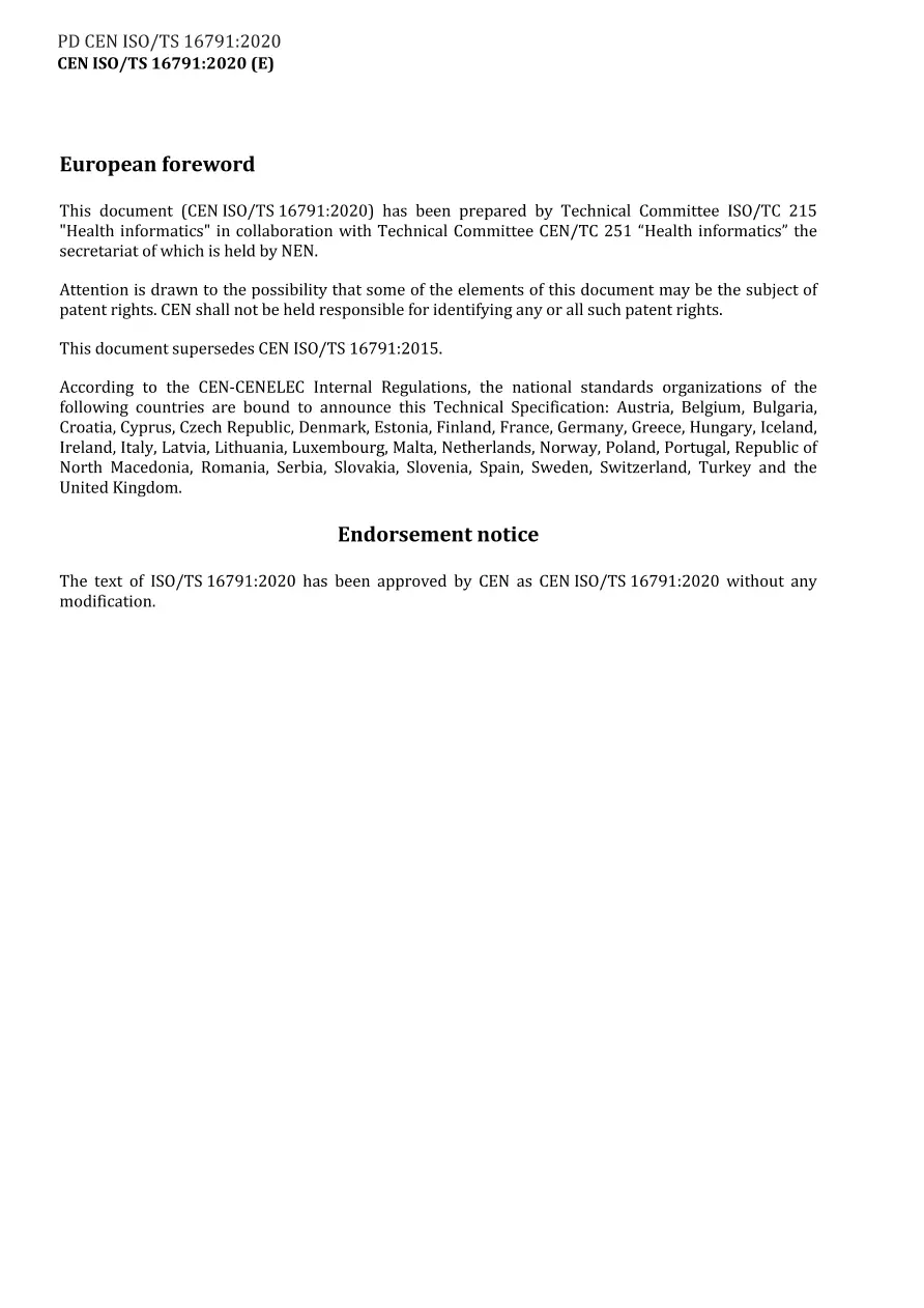 BS PD CEN ISO/TS 16791:2020