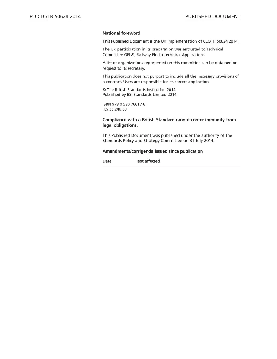 BS PD CLC/TR 50624:2014