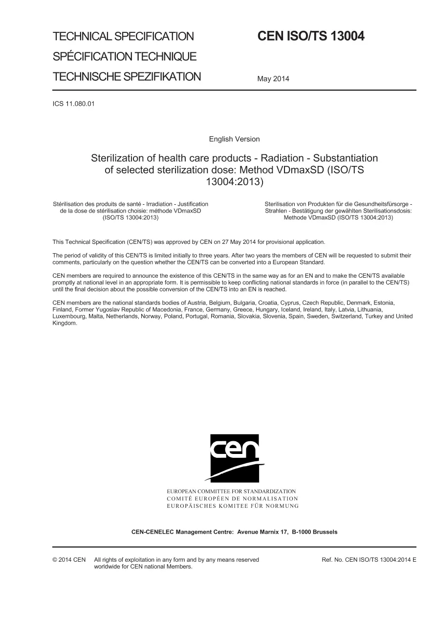 BS PD CEN ISO/TS 13004:2014