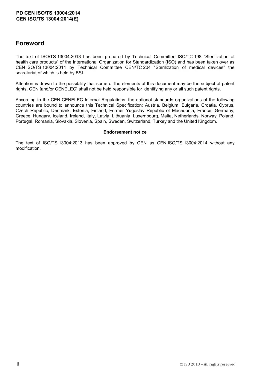 BS PD CEN ISO/TS 13004:2014